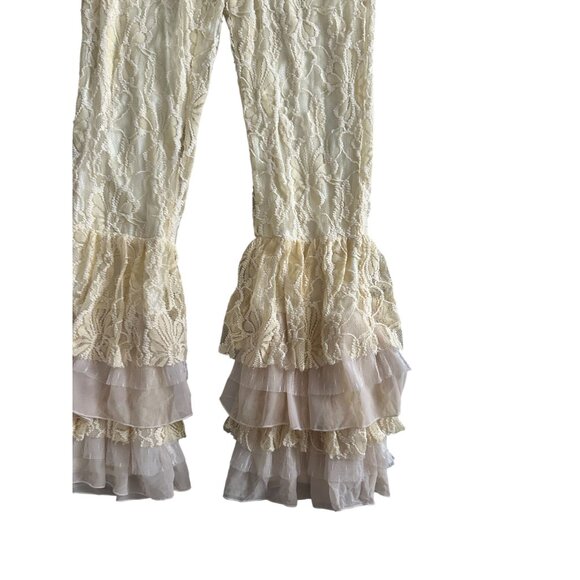 SACRED DEEDS Cream Bellbottom Lace Pants Size Medium NEW with tags - Picture 9 of 9